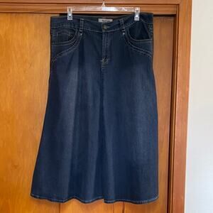 Blue Denim Skirt A-Line Embroidered Pockets & Contrast Stitching Western Dancing
